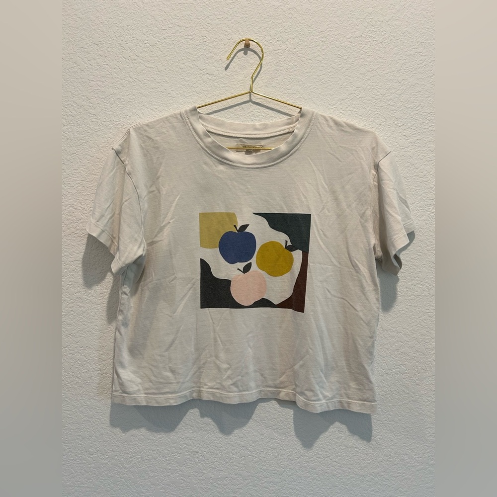 Madewell Beige Apple Picking Graphic Easy Crop Tee Abstract Design Medium